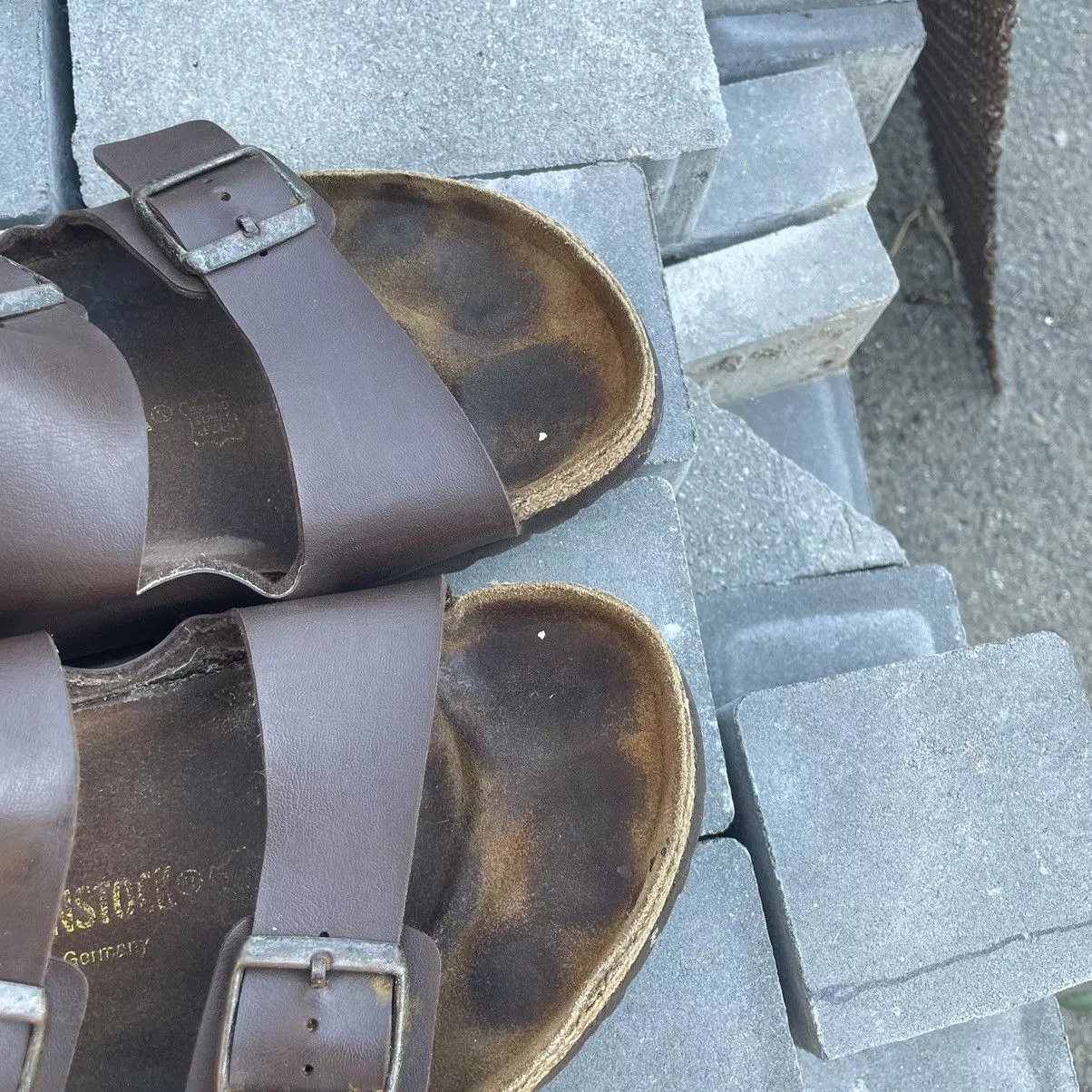 Brown leather Birkenstock sandals slip on Germany Multi Luxury