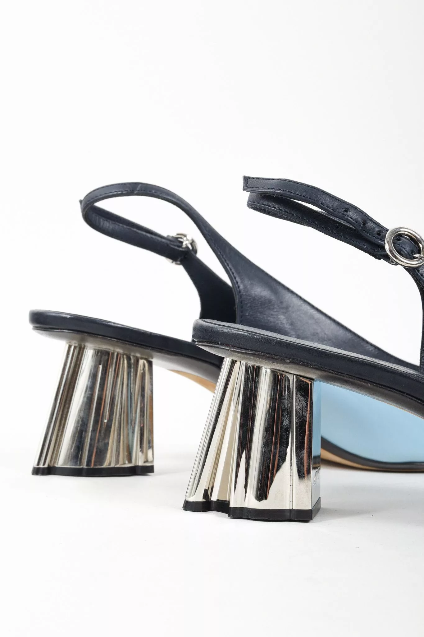 Lanvin Heels Lanvin M&E Leather Slingback Heels Blue