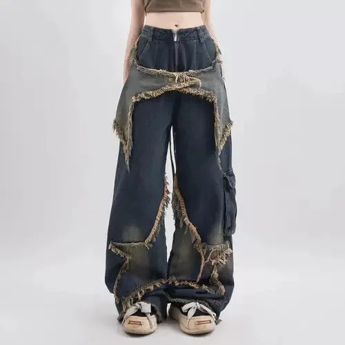 Jean Jeans Y2K Vintage Big Star Designed Ripped Denim Oversize Jeans Blue Avant-Garde