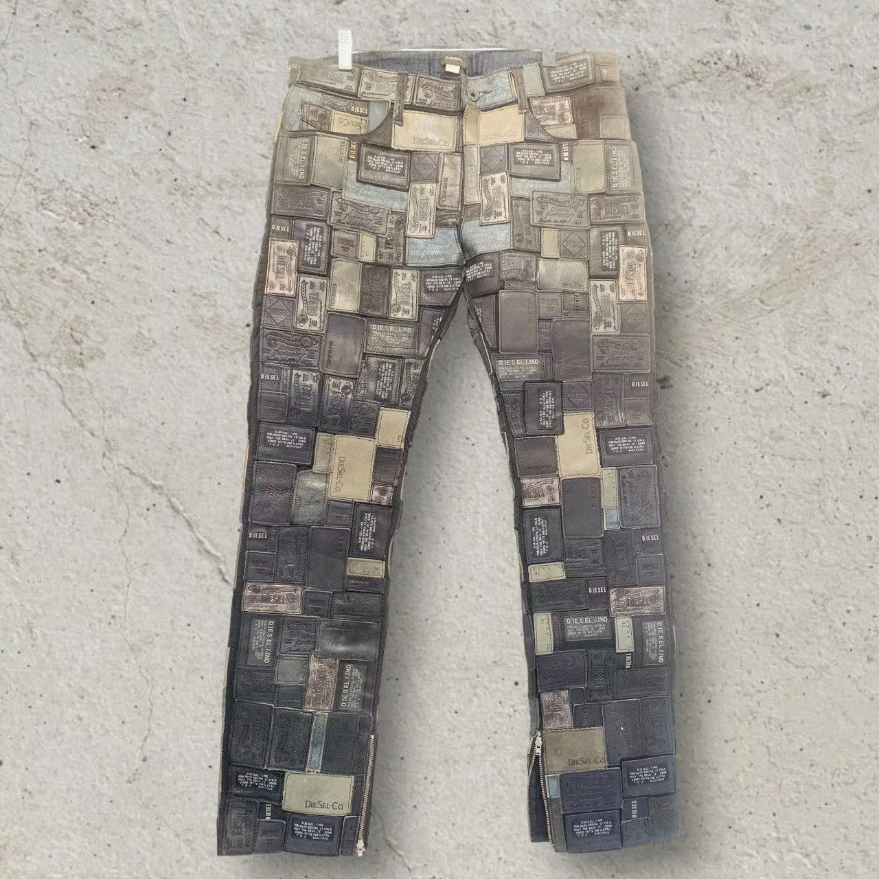 Diesel Casual Pants DIESEL Size 32 REBOOT Leather Patchwork Pants Black