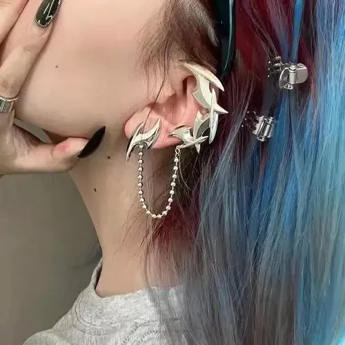 Other Earrings Other Punk Darts Shape Chain Tassel Clip Stud Earrings Silver Streetwear