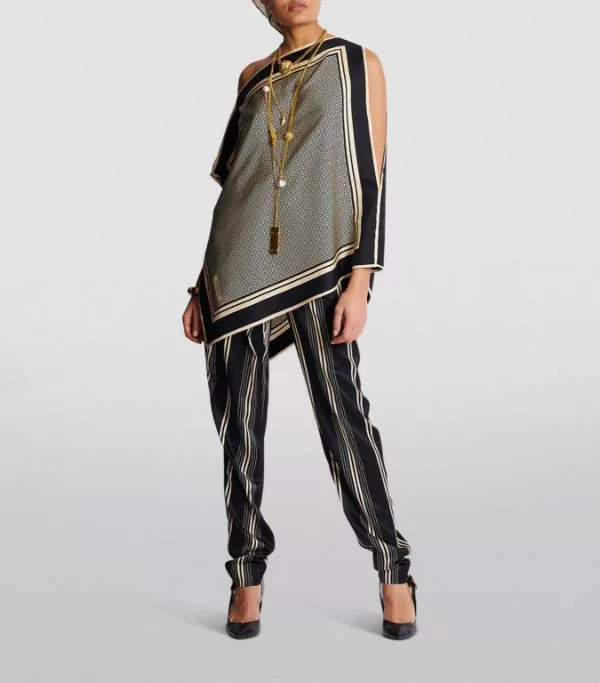Balmain Pants Balmain o1w1db10624 Asymmetric Draped Silk Satin Pants in Black