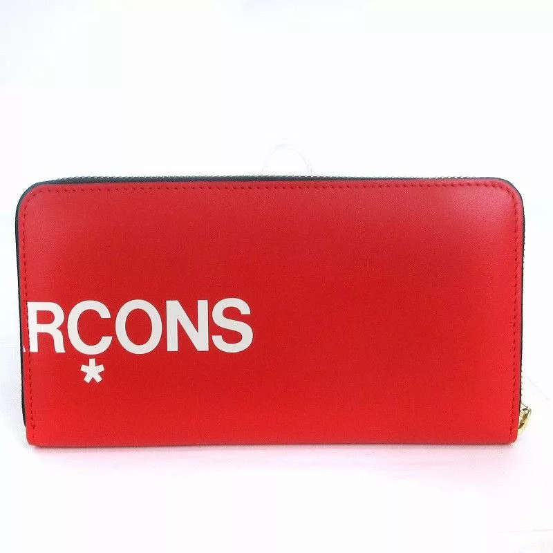 Comme des Garcons Wallets Comme des Garcons Wallet HUGE LOGO Long Round zip Leather Red