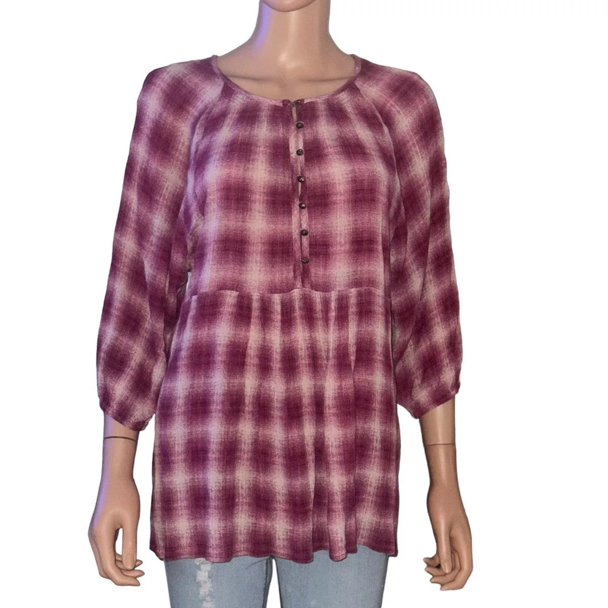 Anthropologie Blouses Anthropologie Maeve plaid peplum top Pink