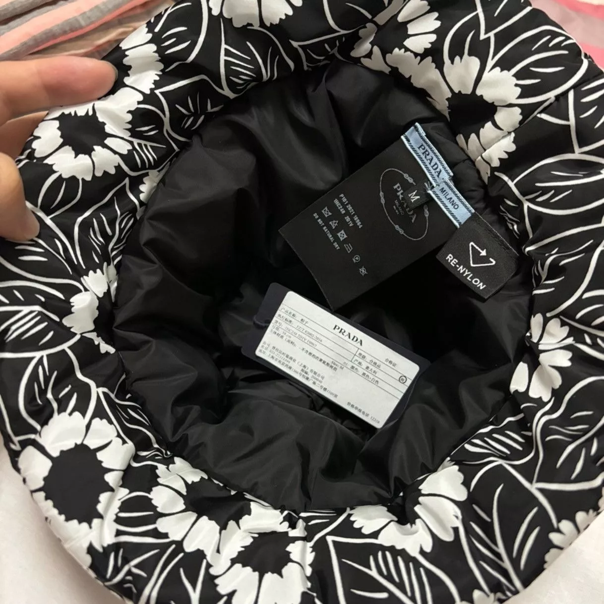 Prada Hats Prada Printed Nylon Bucket Hat Black