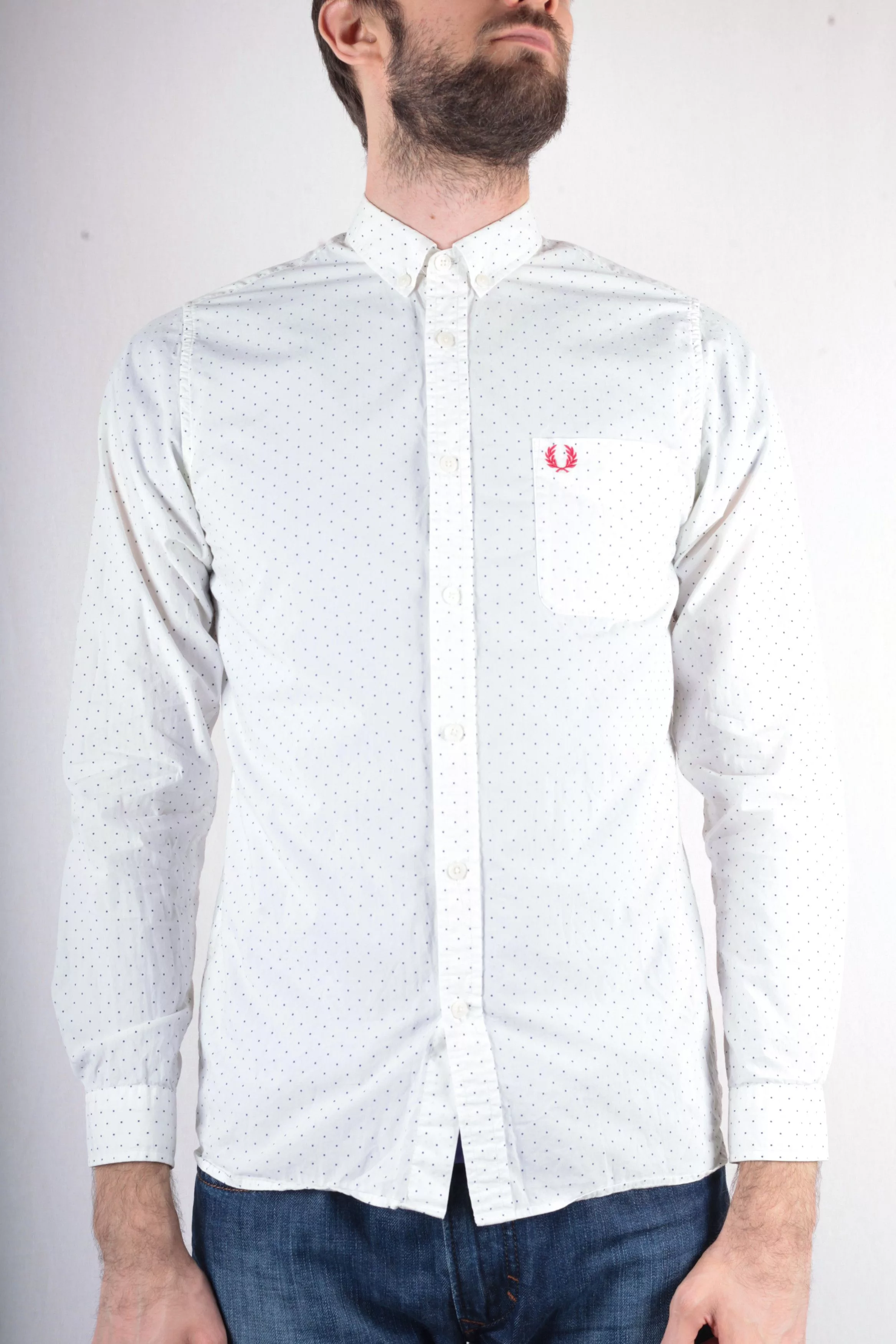 Fred Perry Shirts Button Ups Fred Perry White Dotted Long Sleeve Shirt Size S Slim Fit
