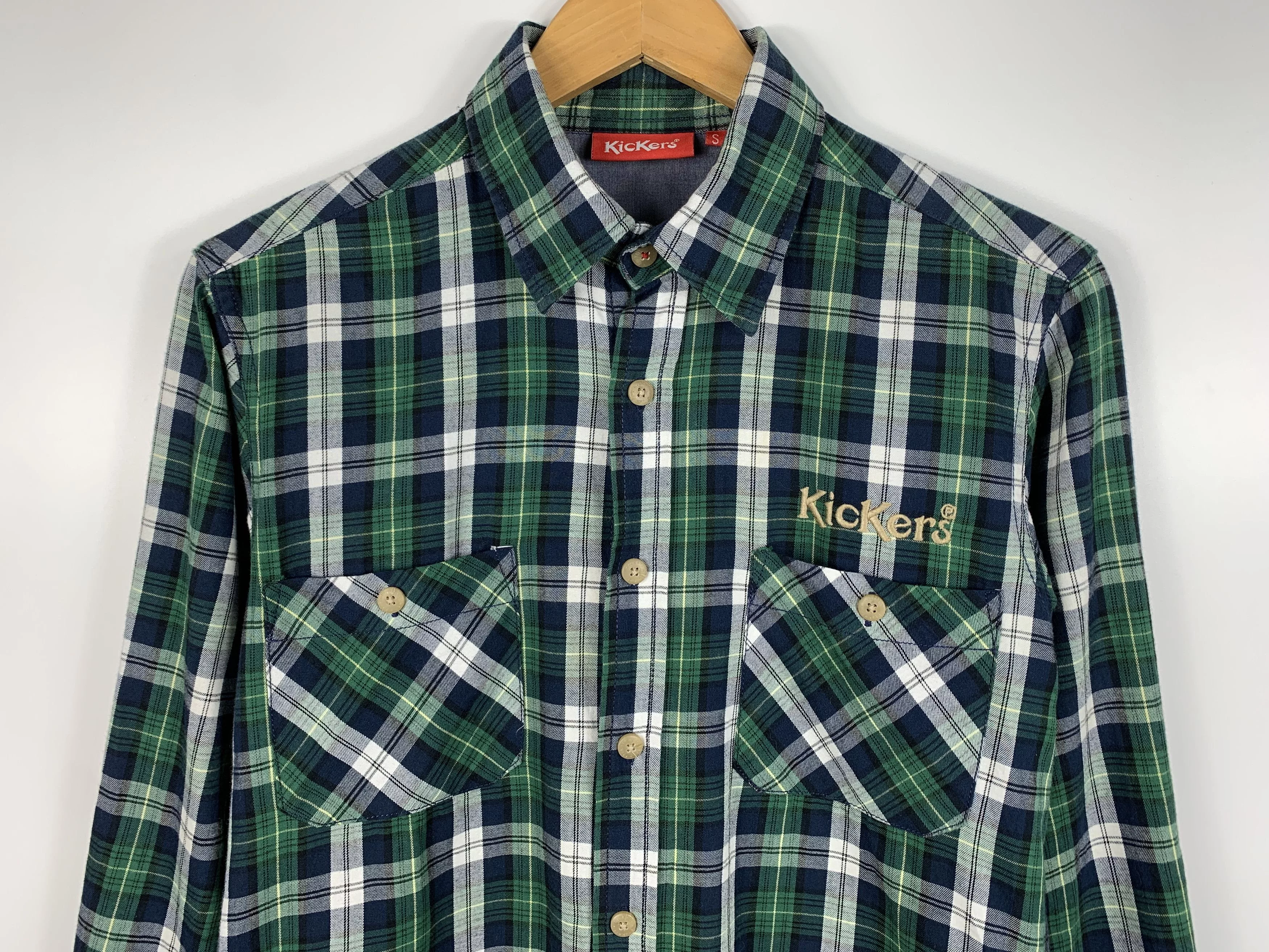 Kickers Shirts Button Ups KICKERS Long Sleeve Button Down Check Shirt Green Size S