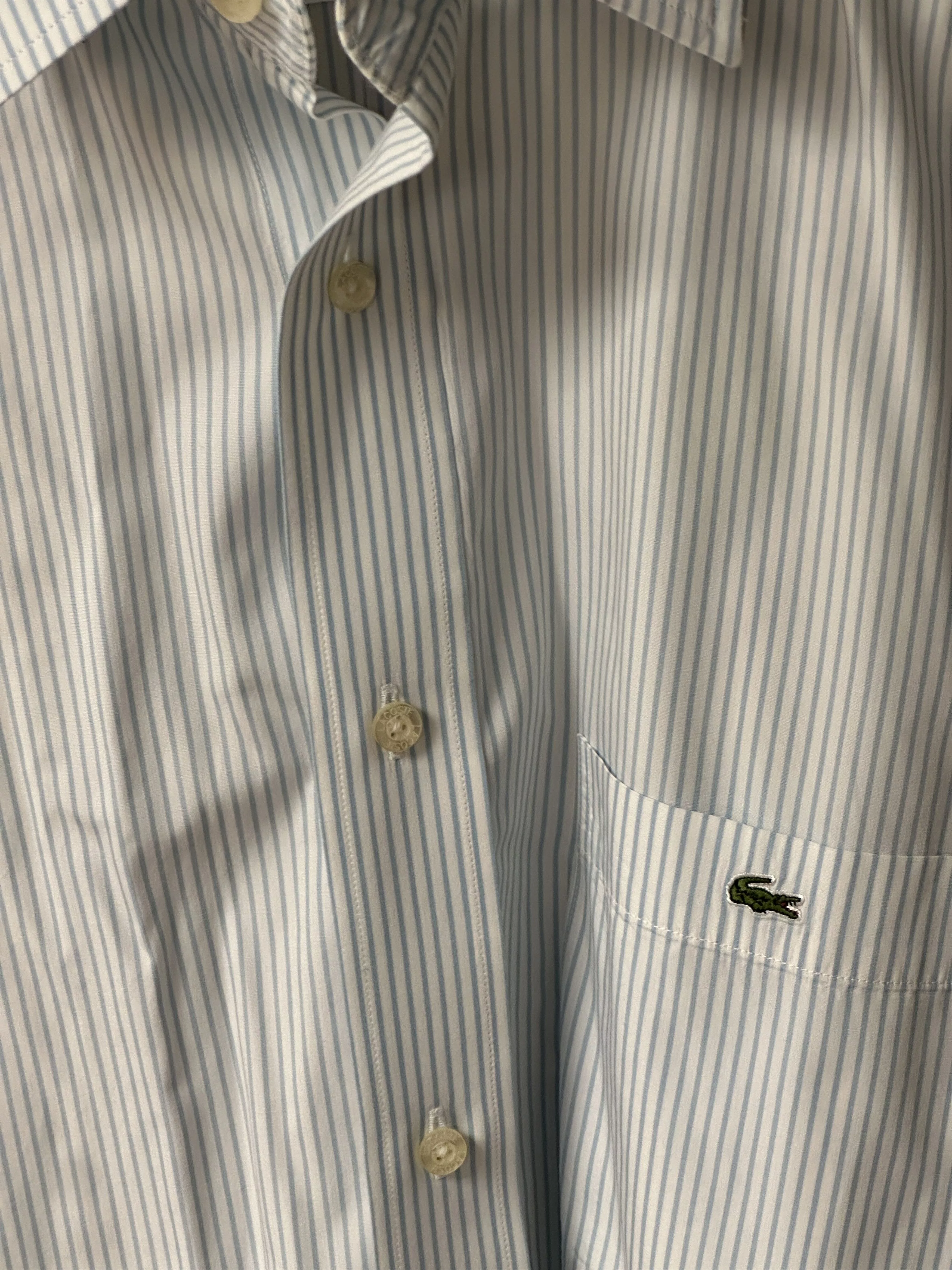 Lacoste Shirts Button Ups Lacoste Men's Light Blue and White Stripped Shirt Size 42 Multi