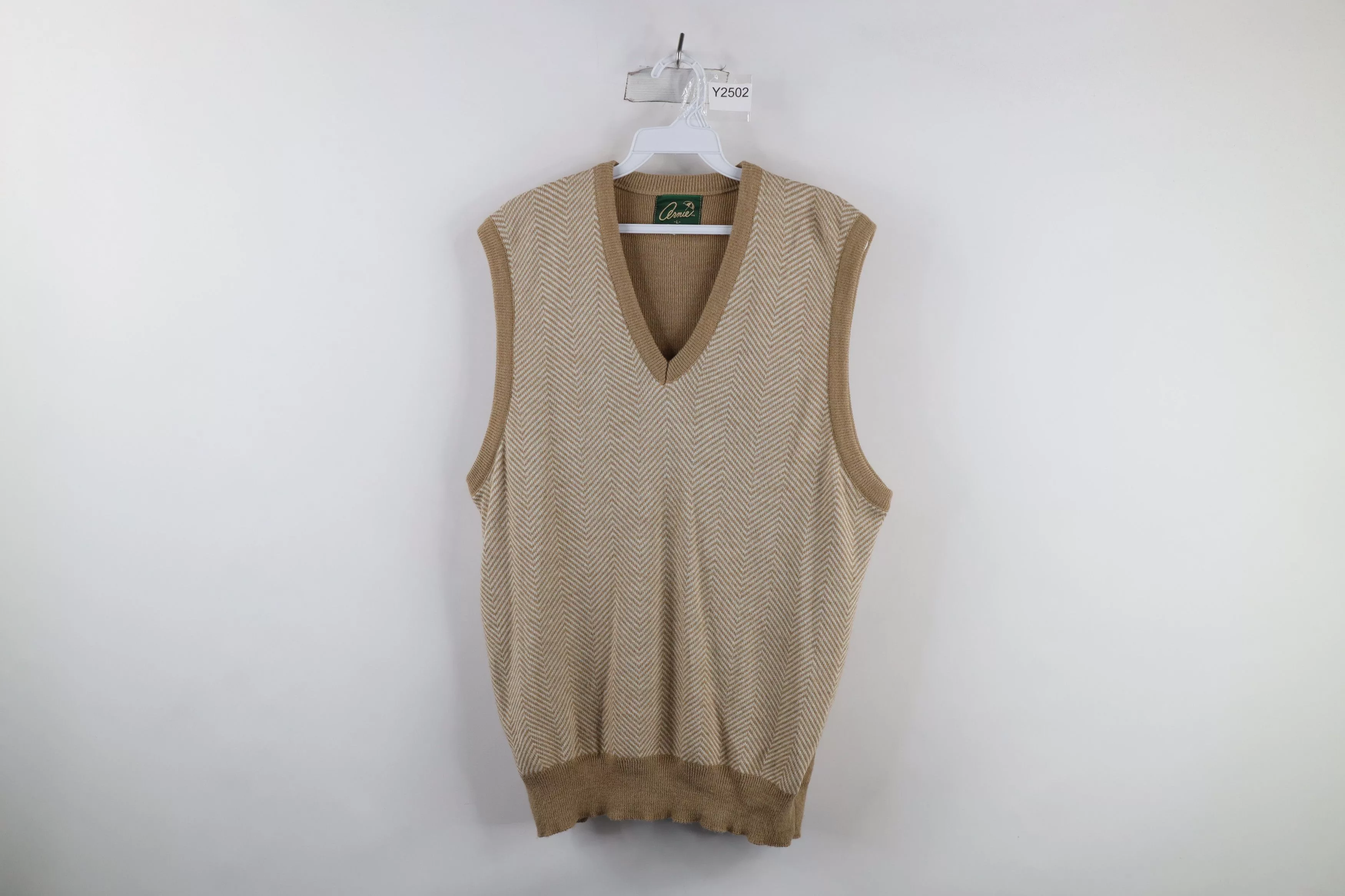 Vintage Vests Vintage 70s Streetwear Knit V-Neck Sweater Vest USA Beige