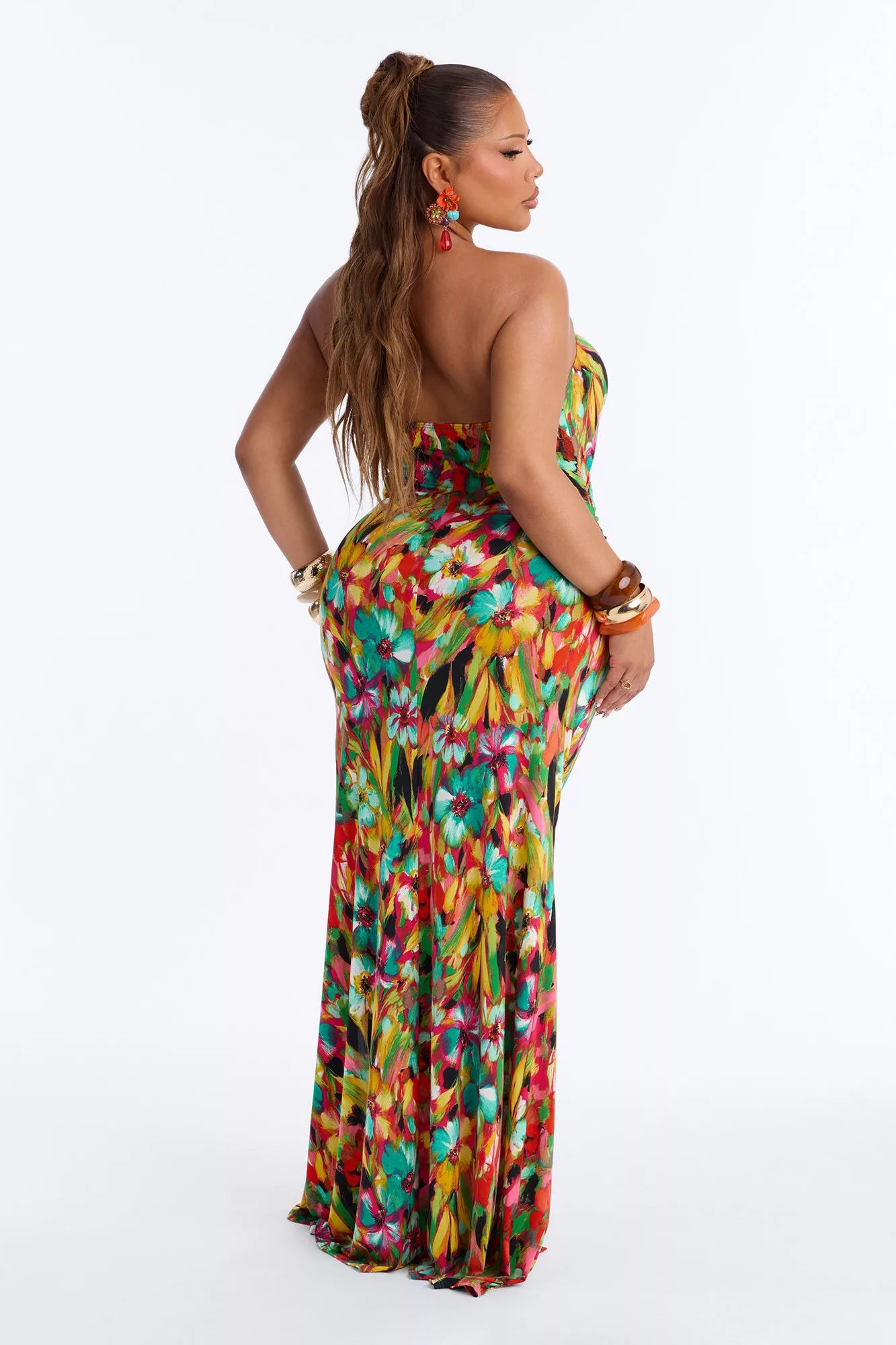 Destiny Strapless Maxi Dress - Green/combo