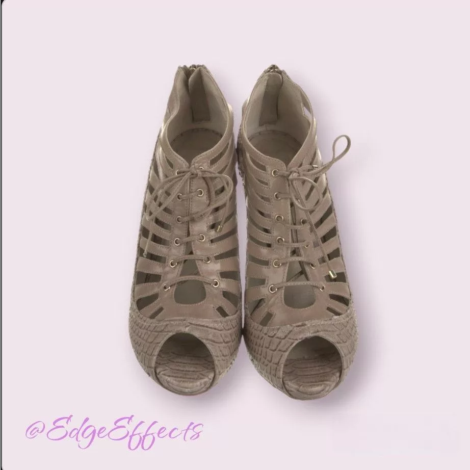 Dior Heels CHRISTIAN DIOR Taupe Python Caged High Heel Booties 7 w/Box Beige