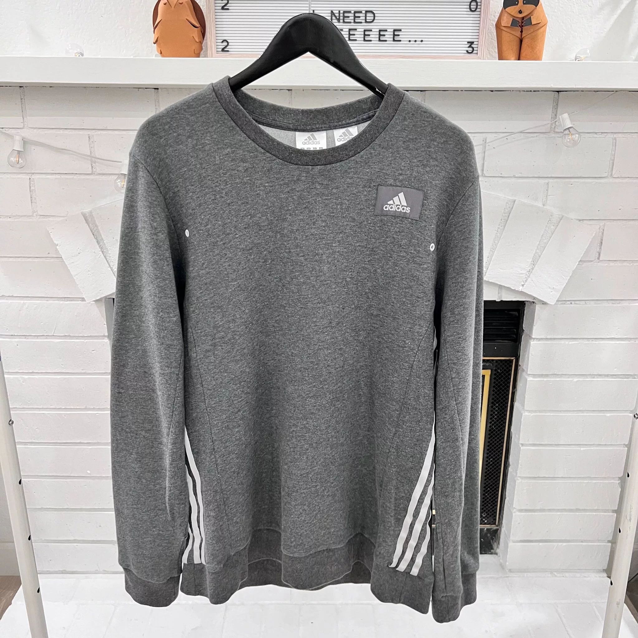 Adidas Sweaters Knitwear Adidas Patch Logo Front Three Stripes on Sides Body Sweater Gray