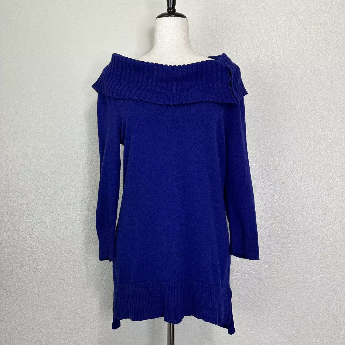 Chicos Sweaters Chicos Chico’s Royal Blue Buttoned Boat Off Shoulder Neck Sweater