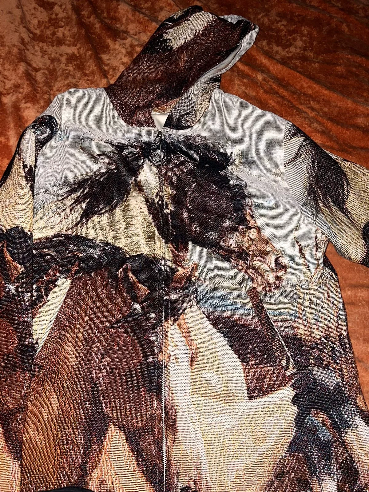 Vintage Light Jackets Vintage Retrovert fully embroidered horse jacket White Streetwear