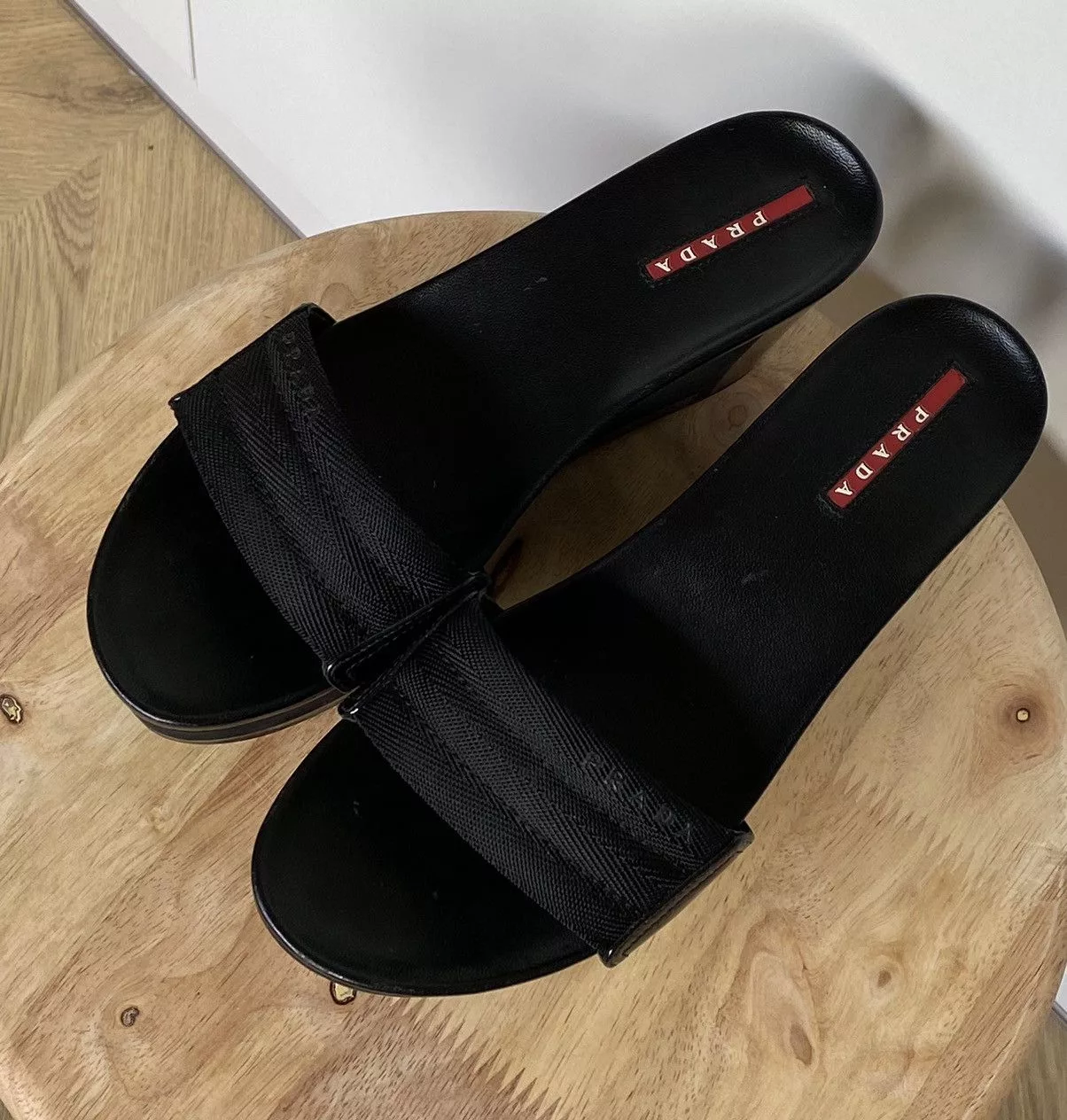 Prada Sandals Prada × Vintage Prada Leather Sandals Flip Flops on Wedges Black Luxury