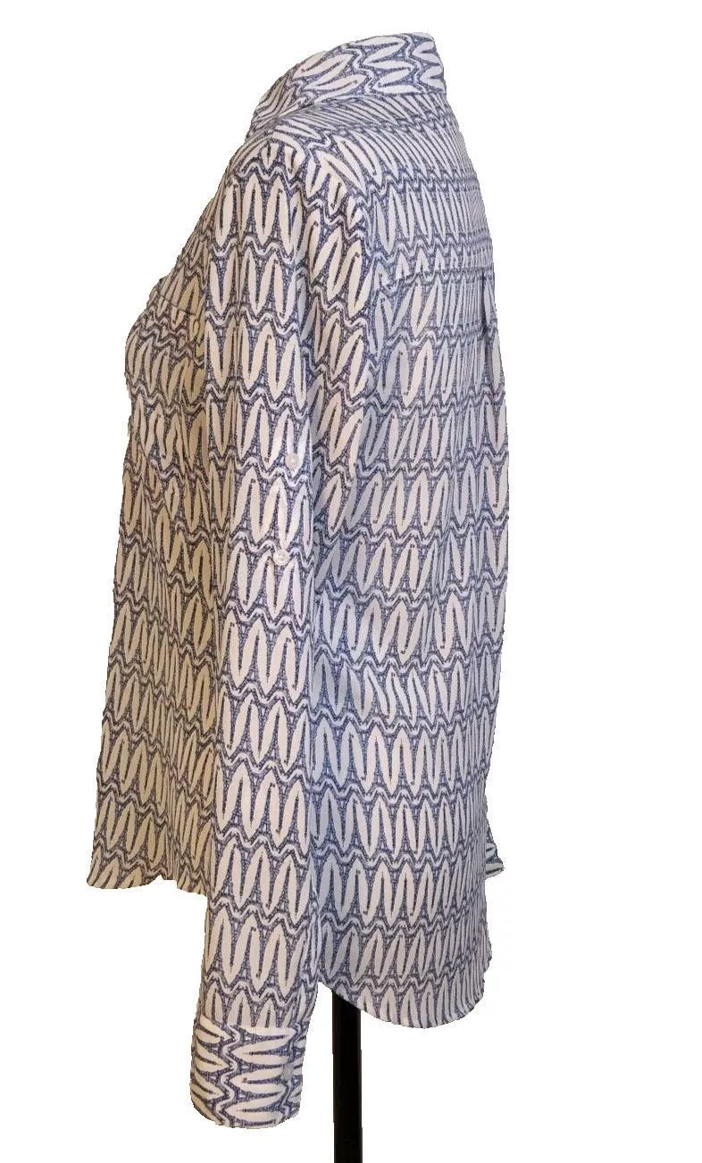 Express Blouses Express Portofino Size XS Blouse Eifel Tower Roll Tab Sleeve White