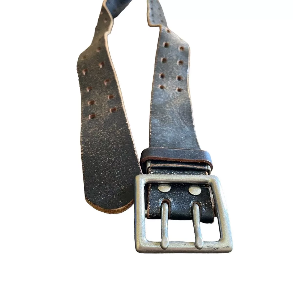 Leather Belts Leather × Vintage Vintage Distressed Grunge Styled Leather Belt Black Avant-Garde