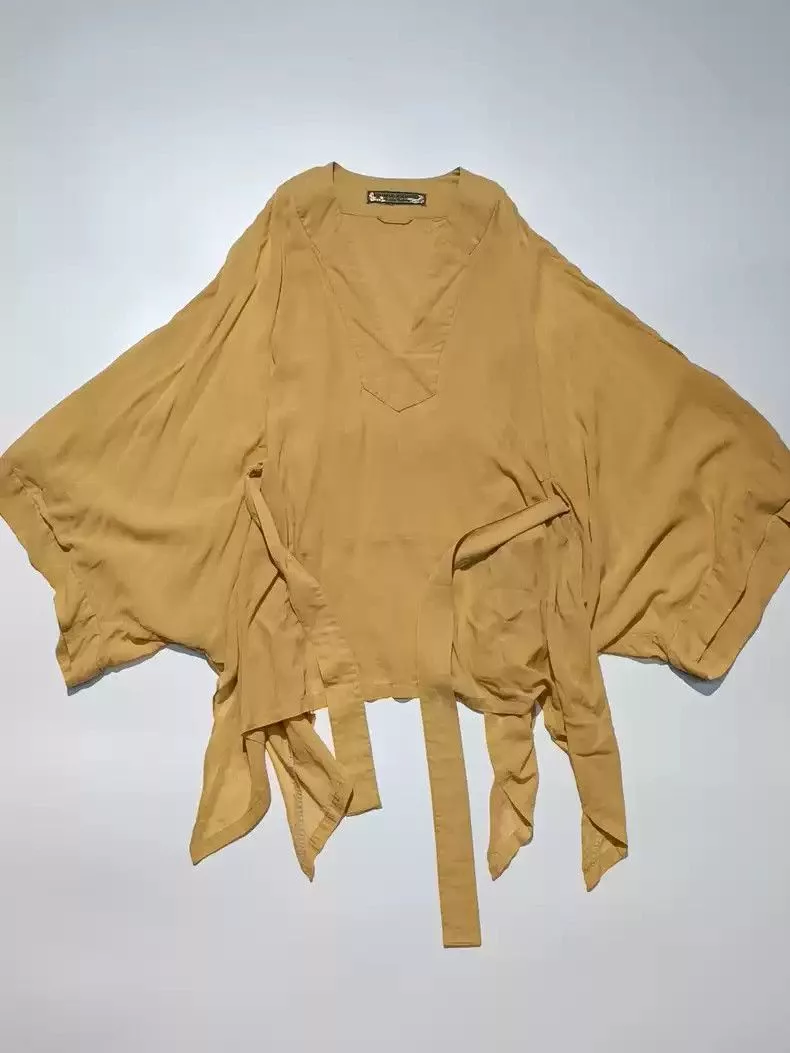 Maison MIHARA YASUHIRO Light Jackets Maison MIHARA YASUHIRO Mihara Yasuhiro's early bat sleeve cloak collarless belt coat Yellow