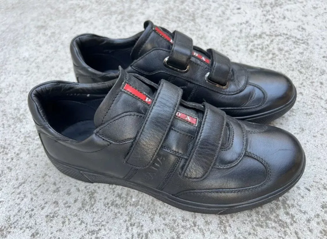 Prada Low Top Sneakers Authentic💫Prada💫2 Strap Leather Sneaker (4P 1317) Black