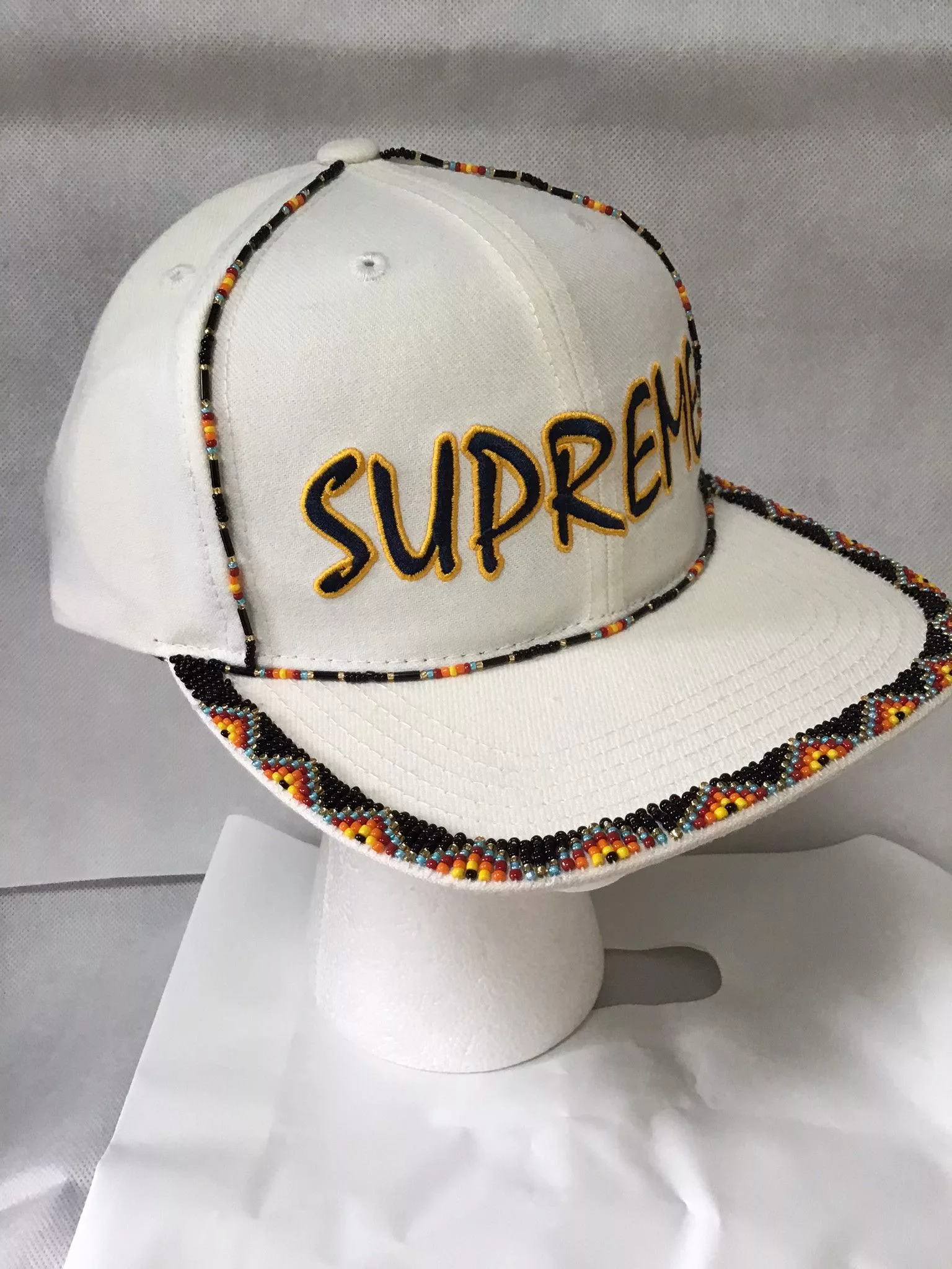 Supreme Hats Supreme Beaded 6 Panel NWT White