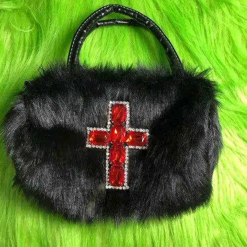 Vintage Handle Bags Vintage Gothic Soft Black Cross Handbag
