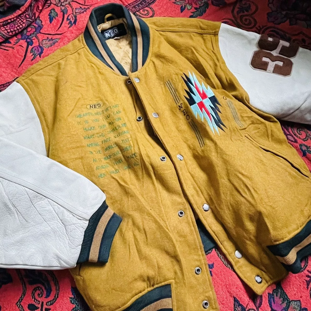 Vintage Leather Jackets Vintage Neo Blood Varsity Jacket Gold