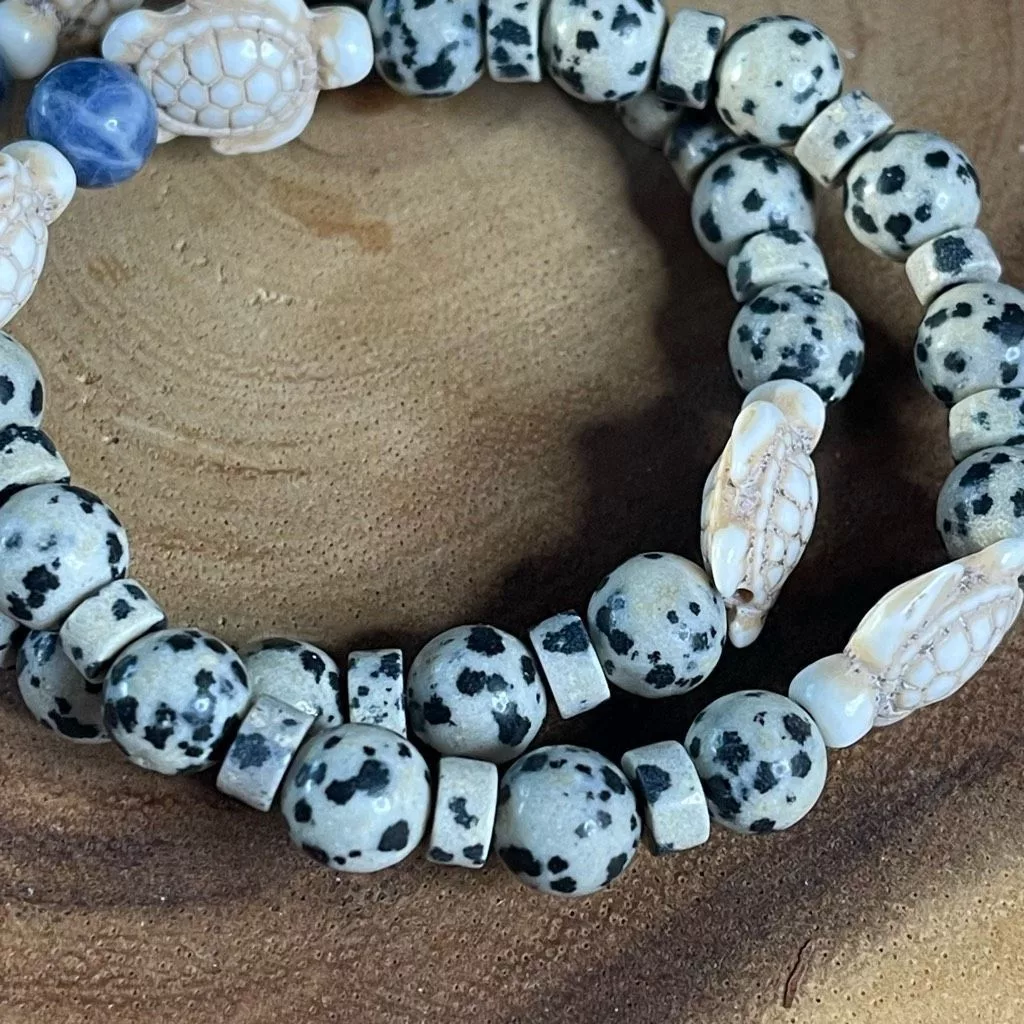 Other Bracelets Other Sea turtle blue dot stone Dalmatian jasper stretch bracelet crystal beaded