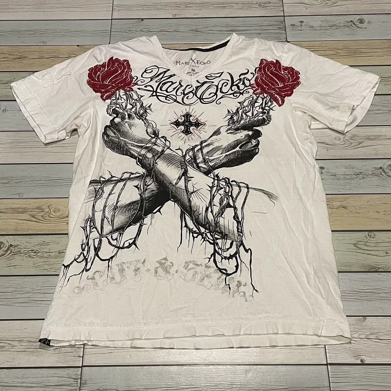 Affliction Short Sleeve T Shirts Affliction × Marc Ecko × Tapout Rare Marc Ecko Wings Cross Tee Y2K Affliction Style White