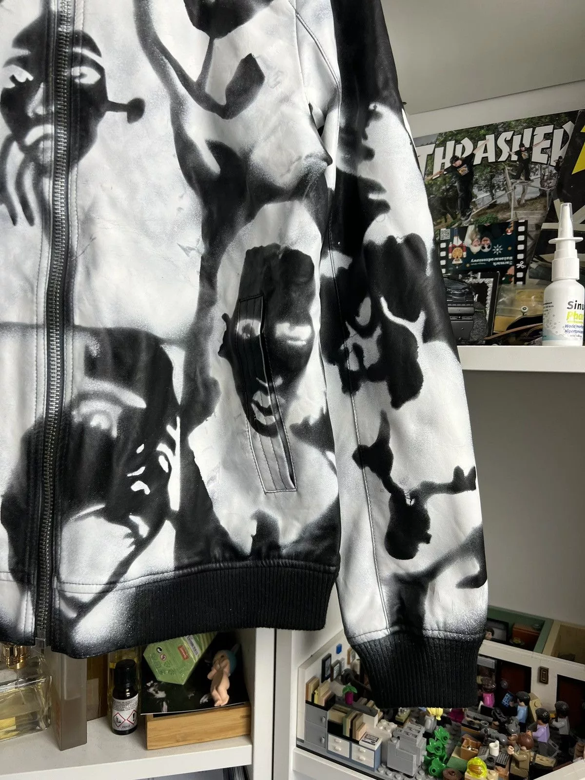 Other Leather Jackets Other Vintage Y2K Custom AOP faces eco leather bomber jacket L 90s Black
