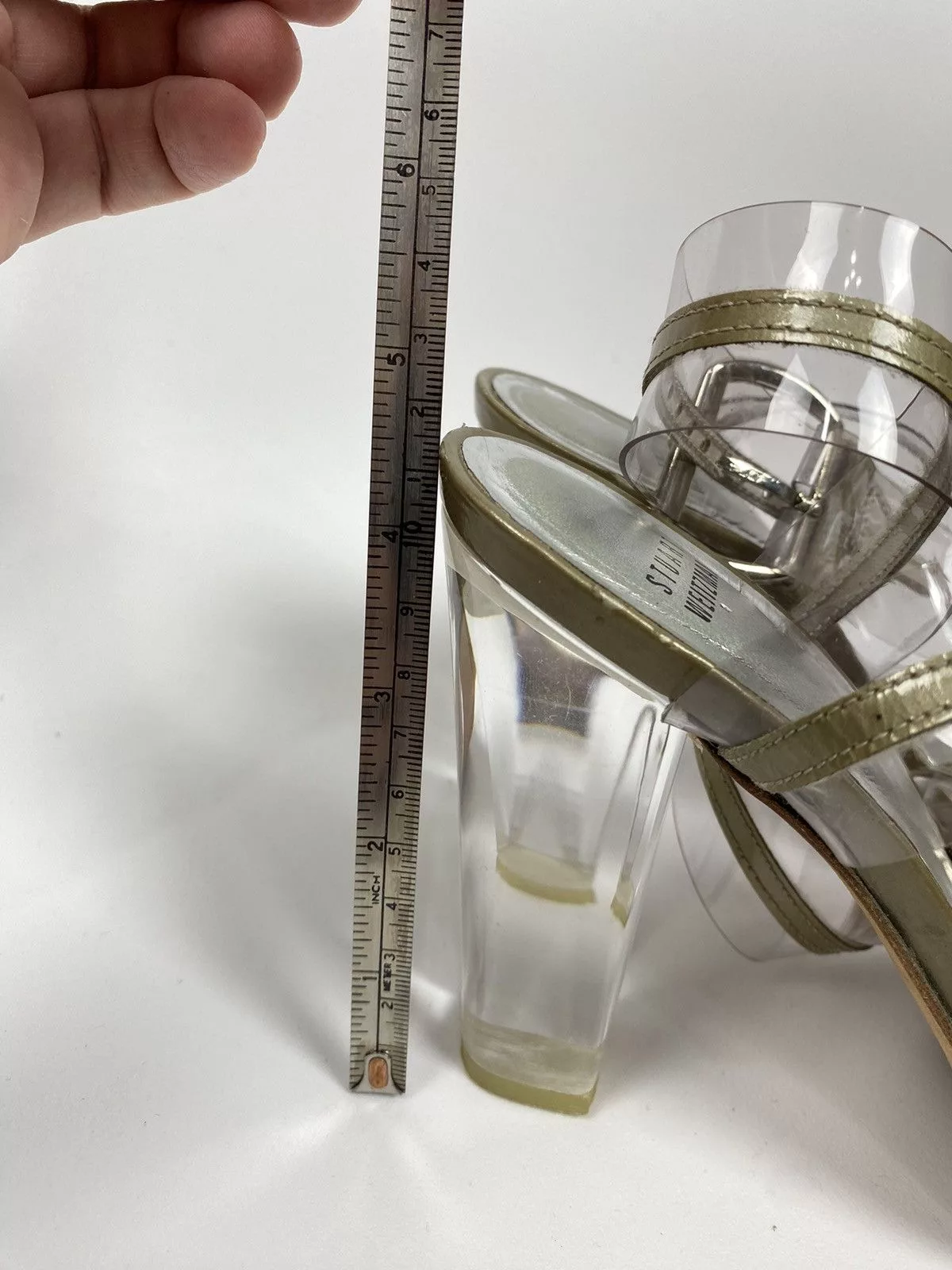 Stuart Weitzman Sandals Stuart Weitzman × Vintage Y2K Stuart Weitzman Clear Strappy Acrylic Heel Sandals 38 Beige Streetwear