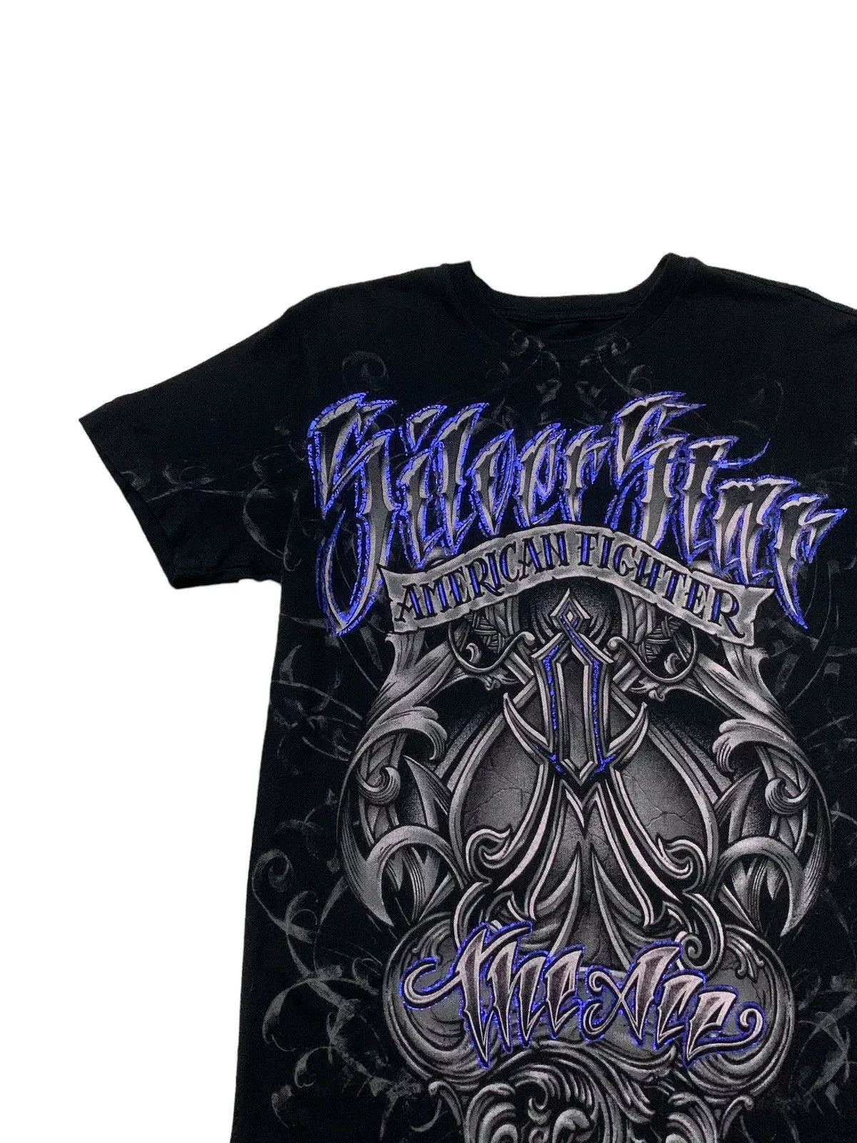 Affliction Short Sleeve T Shirts Affliction × Ed Hardy Affliction Silver Star American Fighter MMA Elites Tshirt Black Streetwear