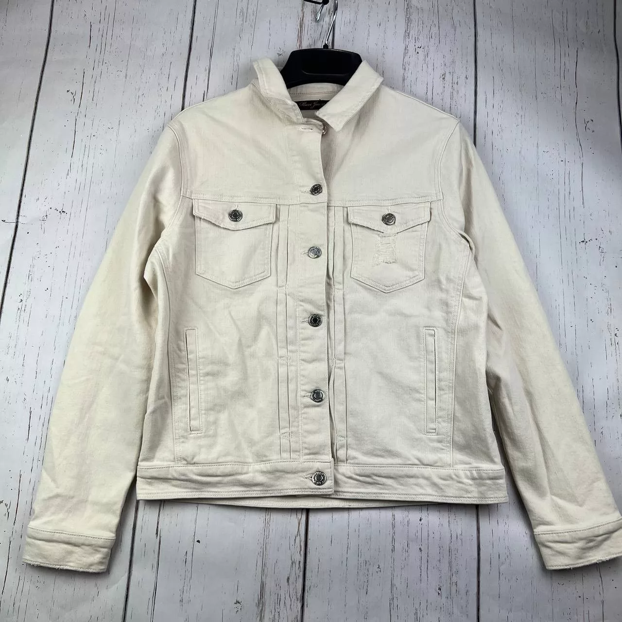 Mavi Denim Jackets Mavi Small Printed Classic Fit Stretchable Denim Jacket White