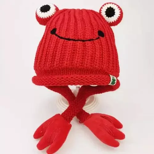 Other Hats Other Cute Frog Knitted Wool Beanie Hats Red Avant-Garde