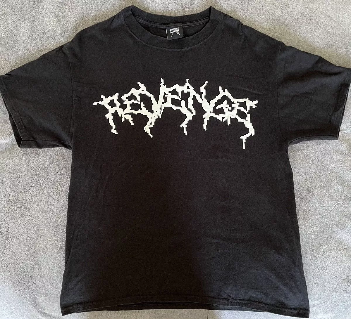 Revenge Short Sleeve T Shirts Revenge White Puff Print (Black Tee) Streetwear