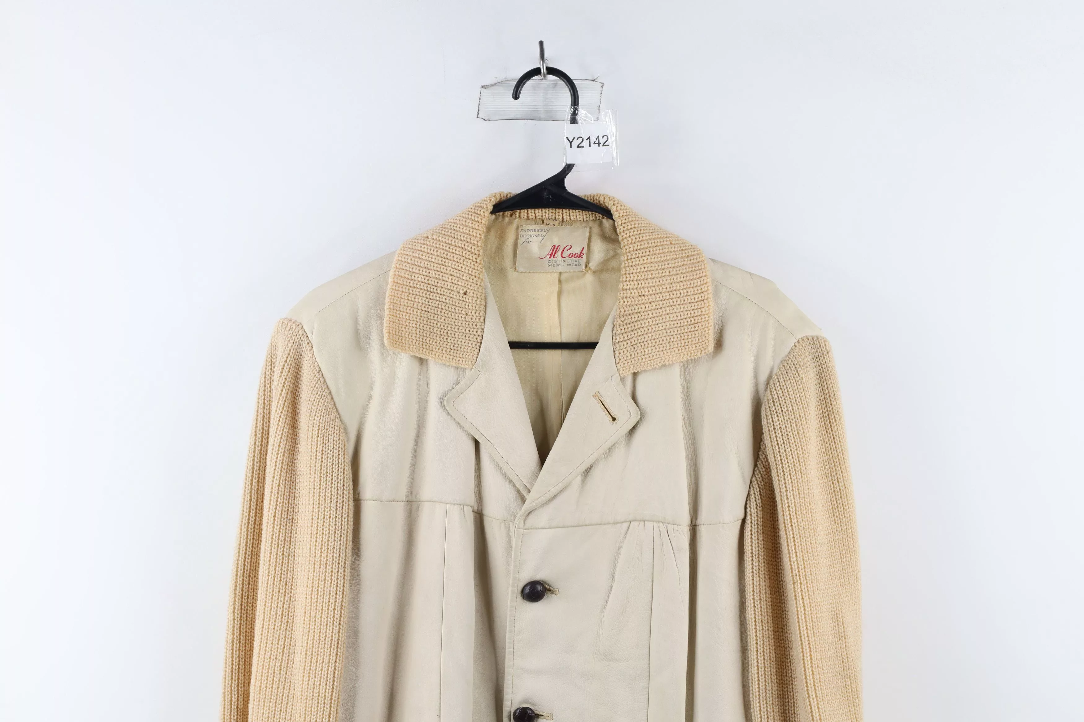 Vintage Light Jackets Vintage 60s Wool Knit Button Sweater Jacket Beige USA