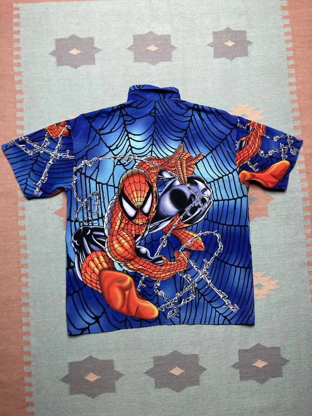 Changes Short Sleeve T Shirts Changes × Marvel Comics × Vintage y2k button shirt spiderman all over print Marvel comic AOP L Multi
