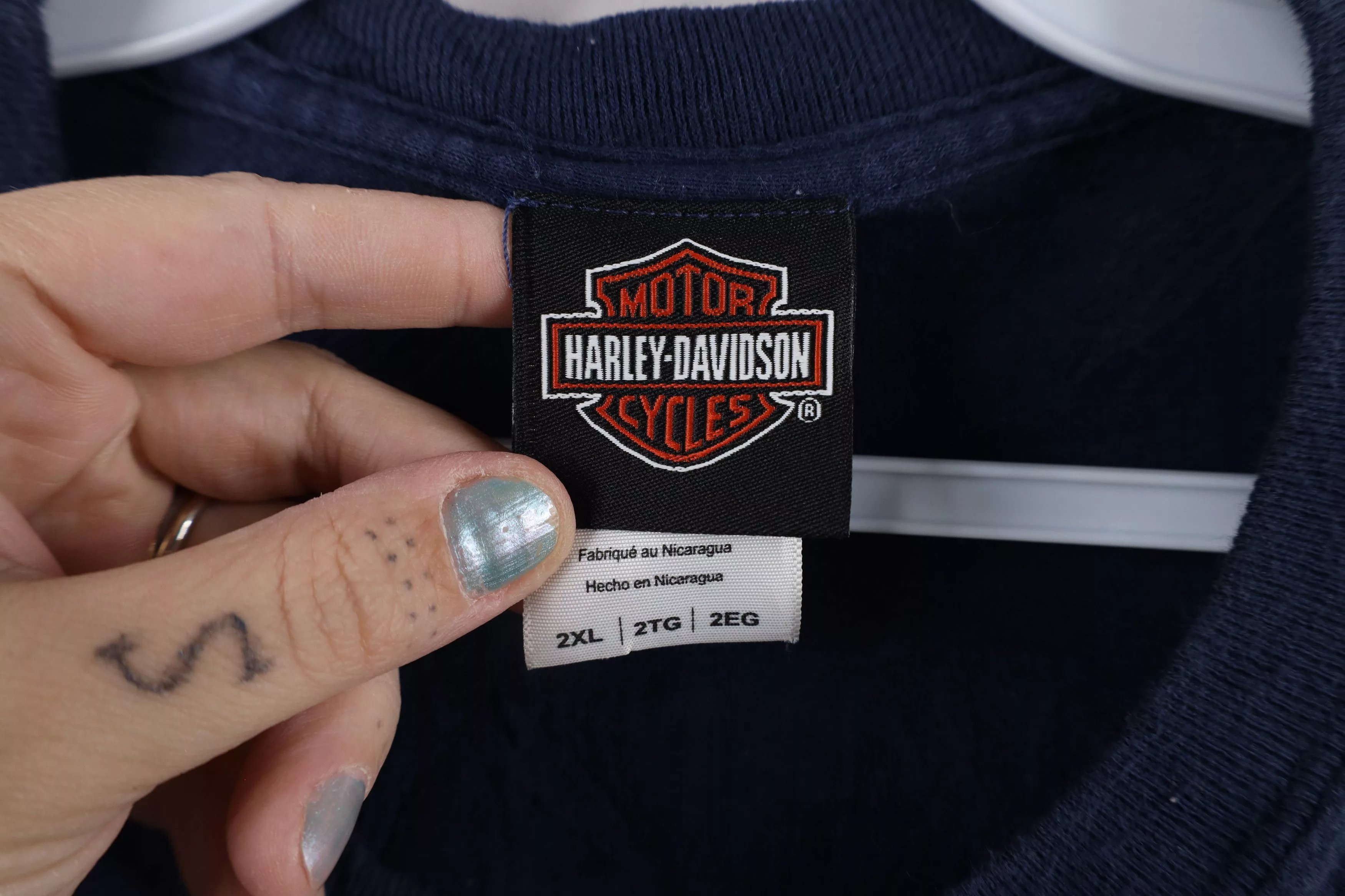 Harley Davidson Short Sleeve T Shirts Harley Davidson × Vintage Vintage Harley Davidson Skull Fire Flames T-Shirt Blue
