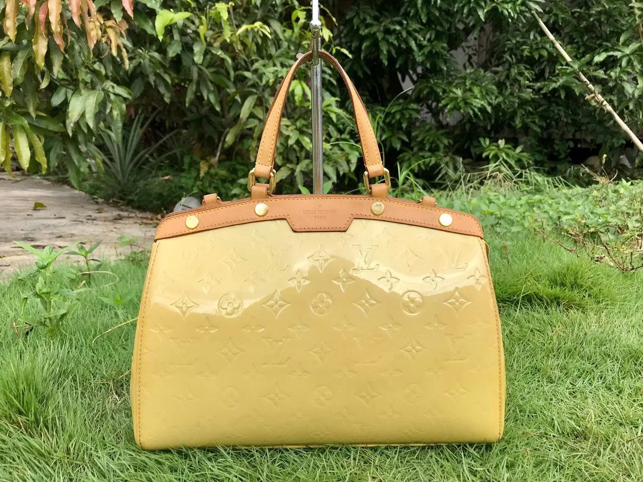 Louis Vuitton Handle Bags Authentic Louis Vuitton Monogram Vernis Leather Brea MM Bag Yellow