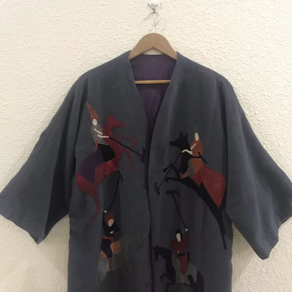 Handmade Light Jackets Handmade × Japanese Brand ✨Kimono/Jacket Wool Leather Logo Nice Design Gray