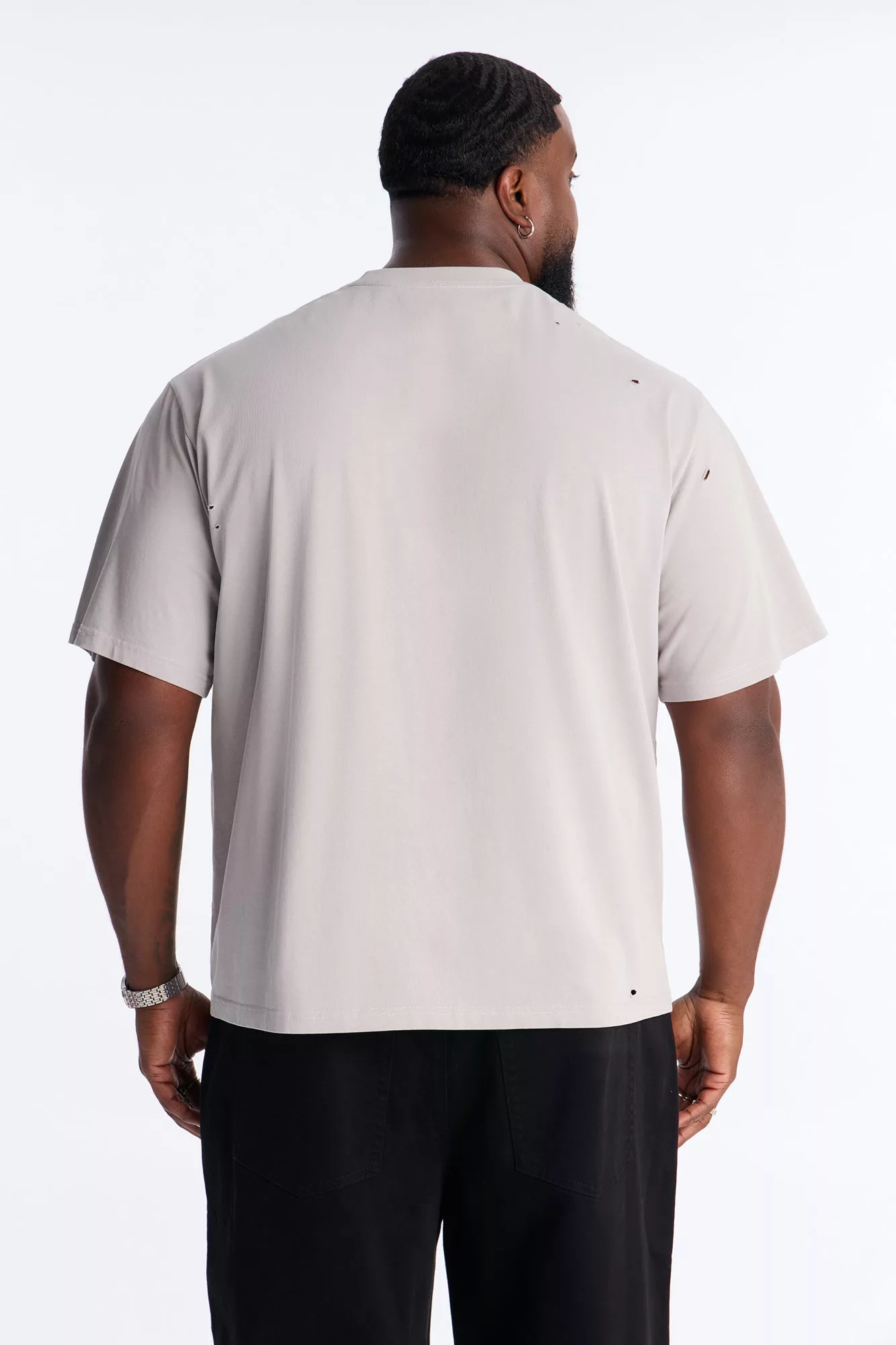 Destructed Crewneck Tee - Grey