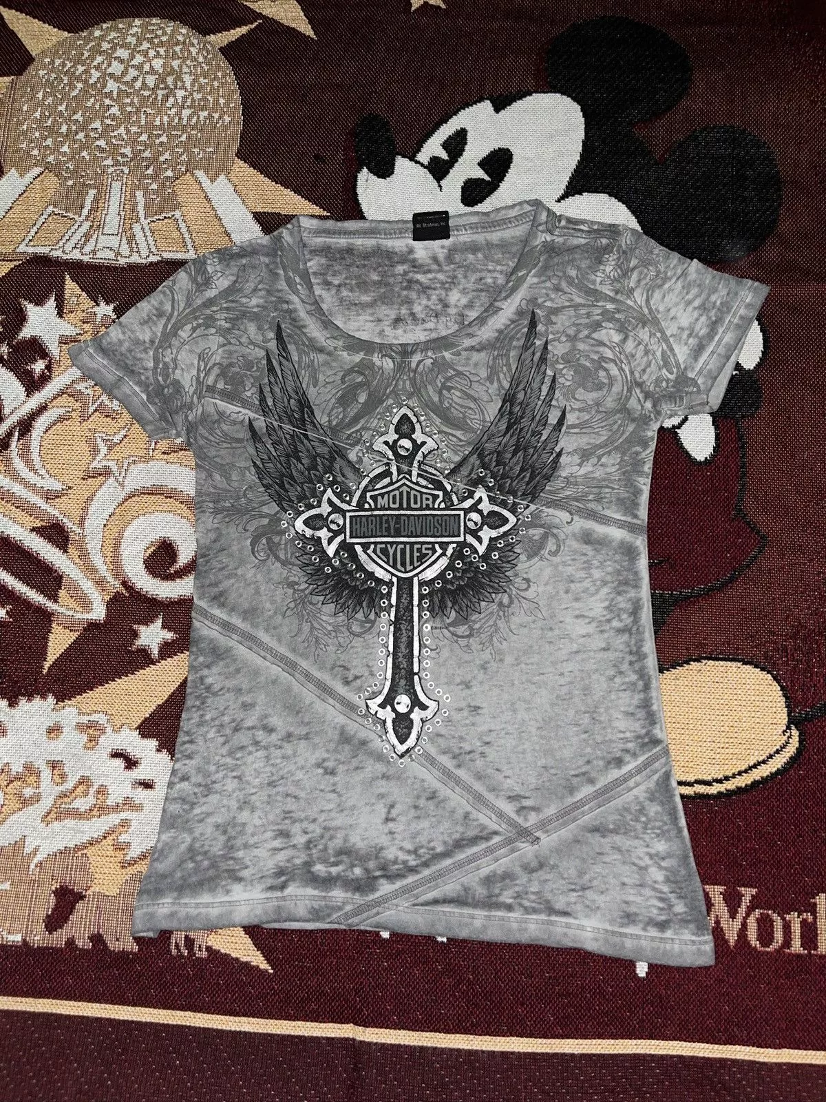 Harley Davidson Short Sleeve T Shirts Harley Davidson × Vintage Vintage Y2K Women’s Harley Davidson Grunge Style Tshirt Gray