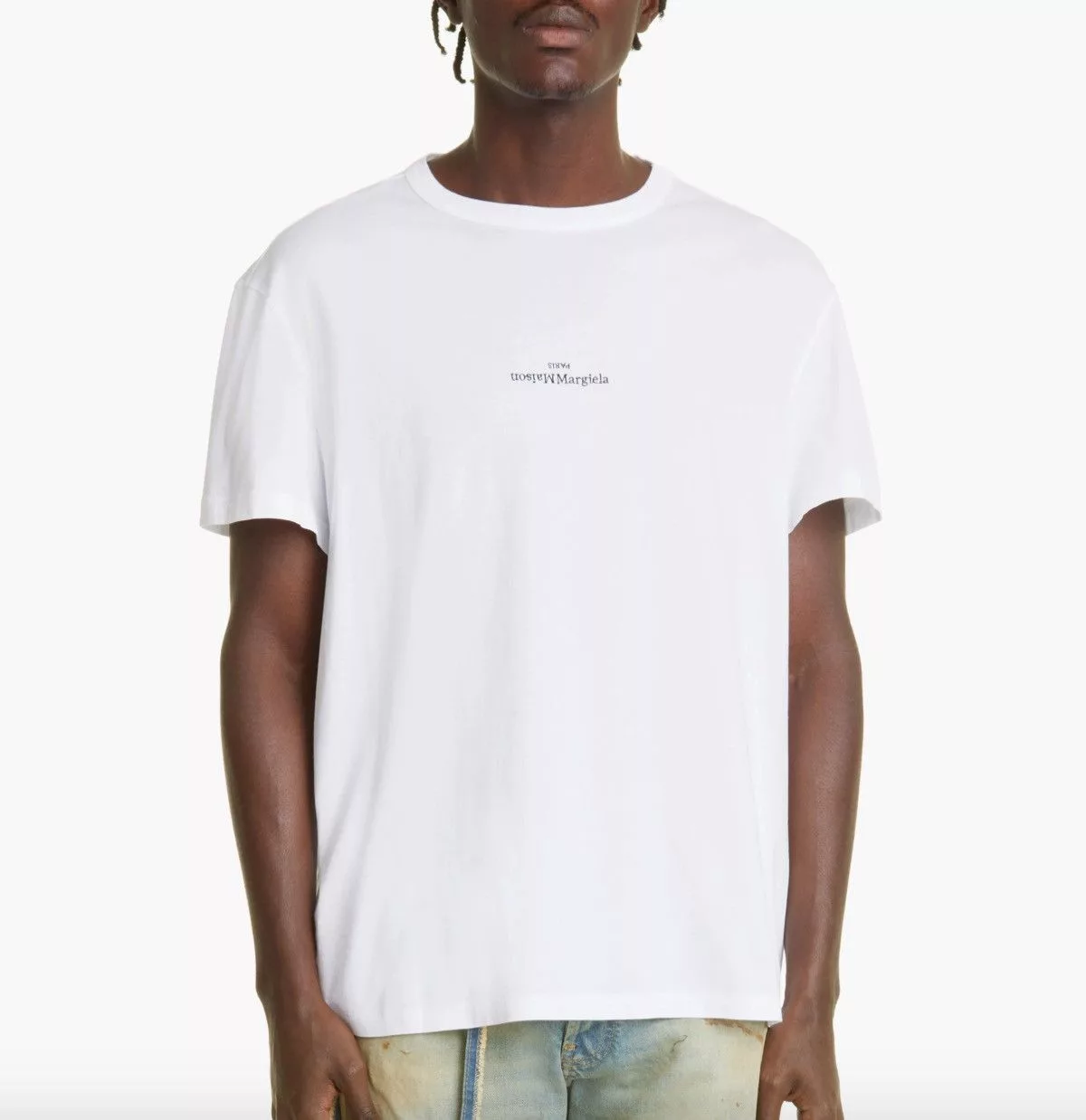 Maison Margiela Short Sleeve T Shirts Maison Margiela Upside Down Cotton Logo T-Shirt White