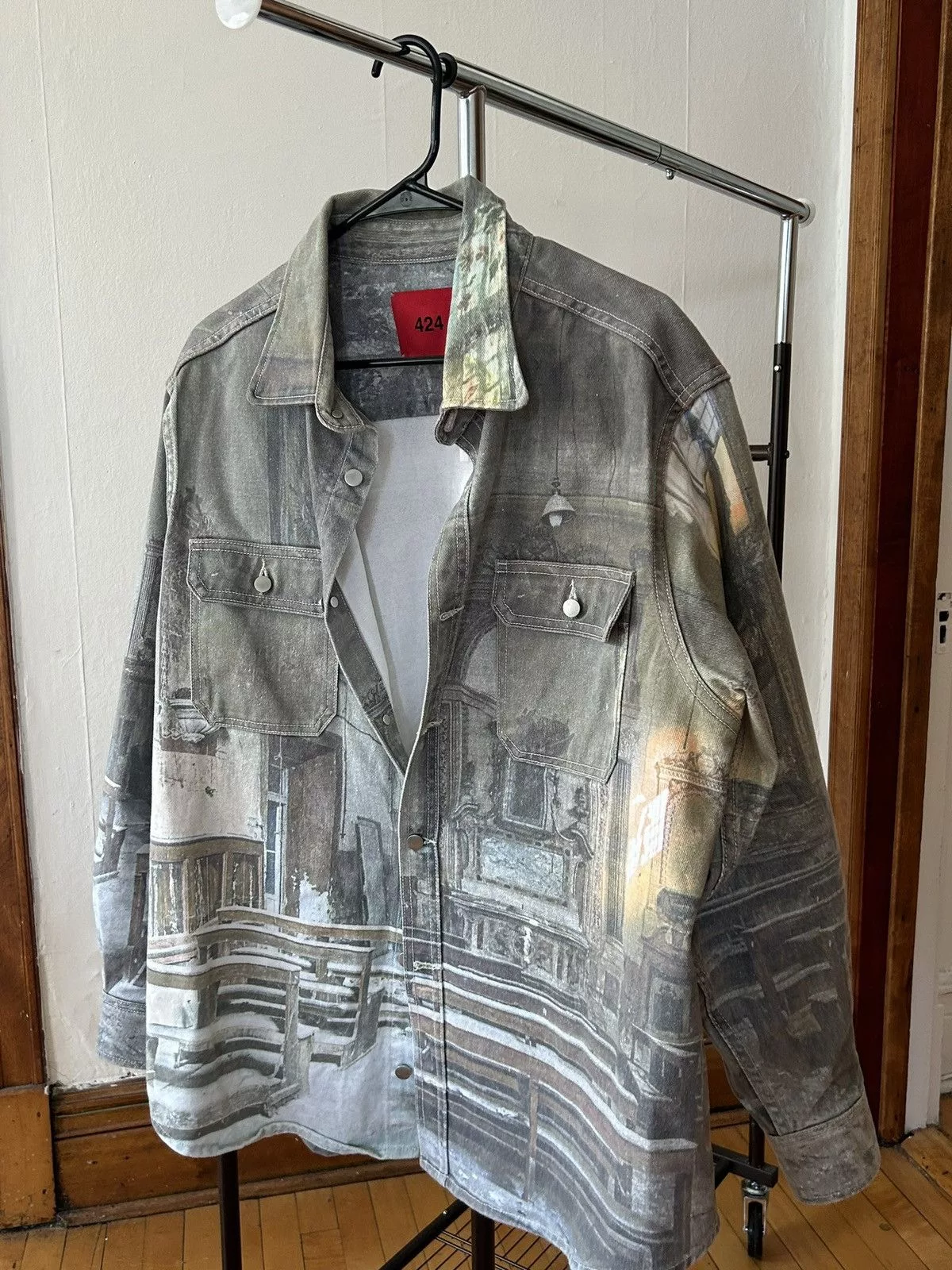 424 Denim Jackets 424 Graphic Print Denim Jacket Blue