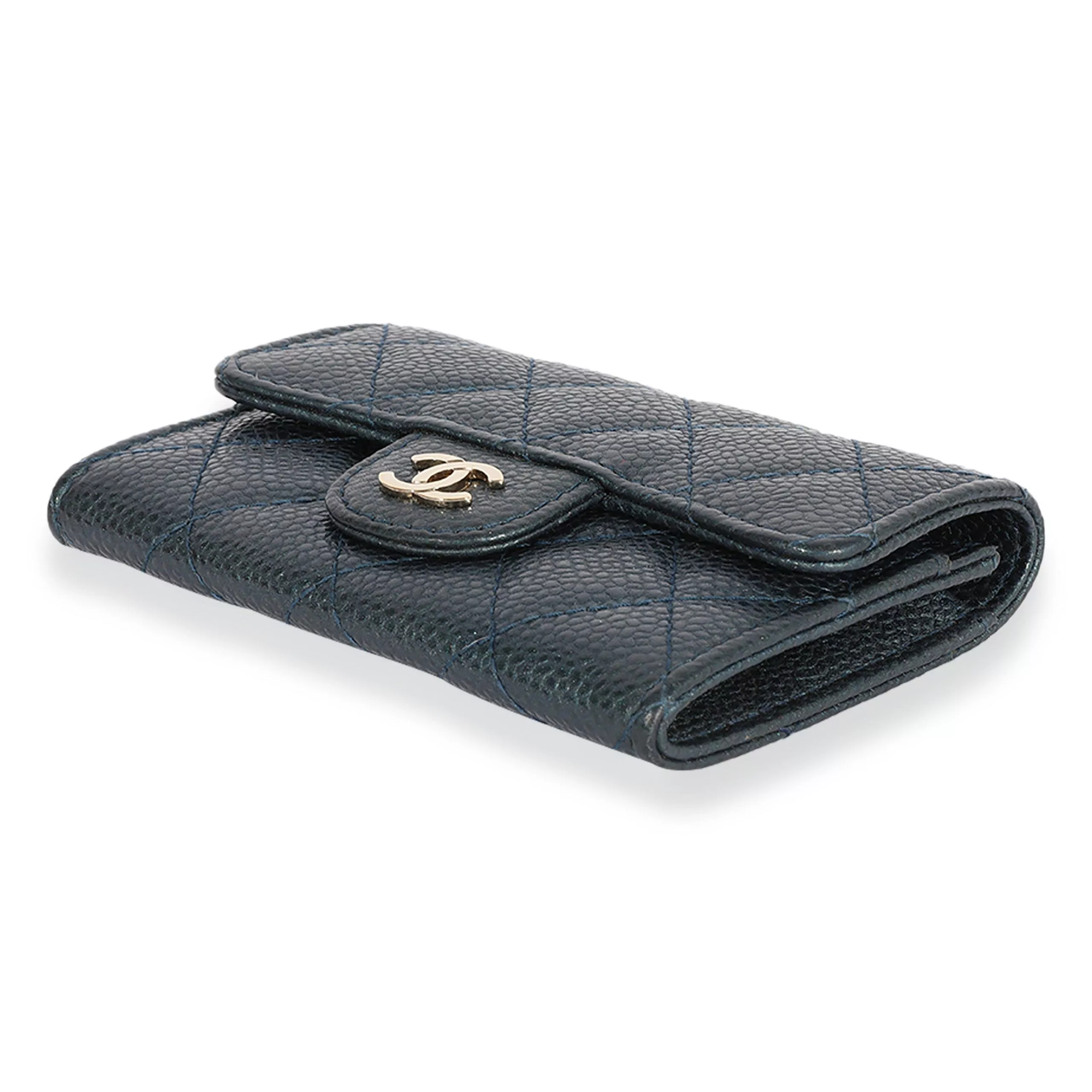 Chanel Rings Chanel Blue Quilted Caviar Flap Card Holder Wallet