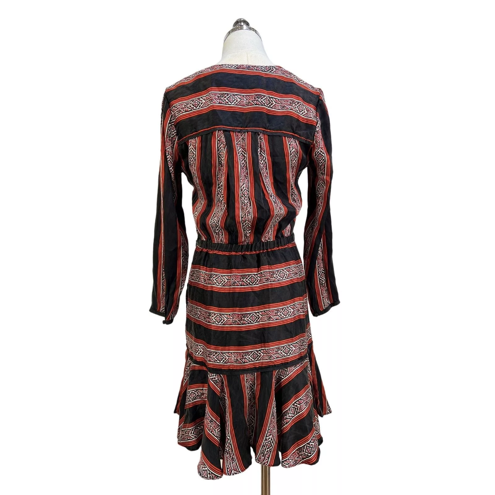 Veronica Beard Mini Dresses Veronica Beard Ivy Flounce Silk Mini Dress Printed Striped Black