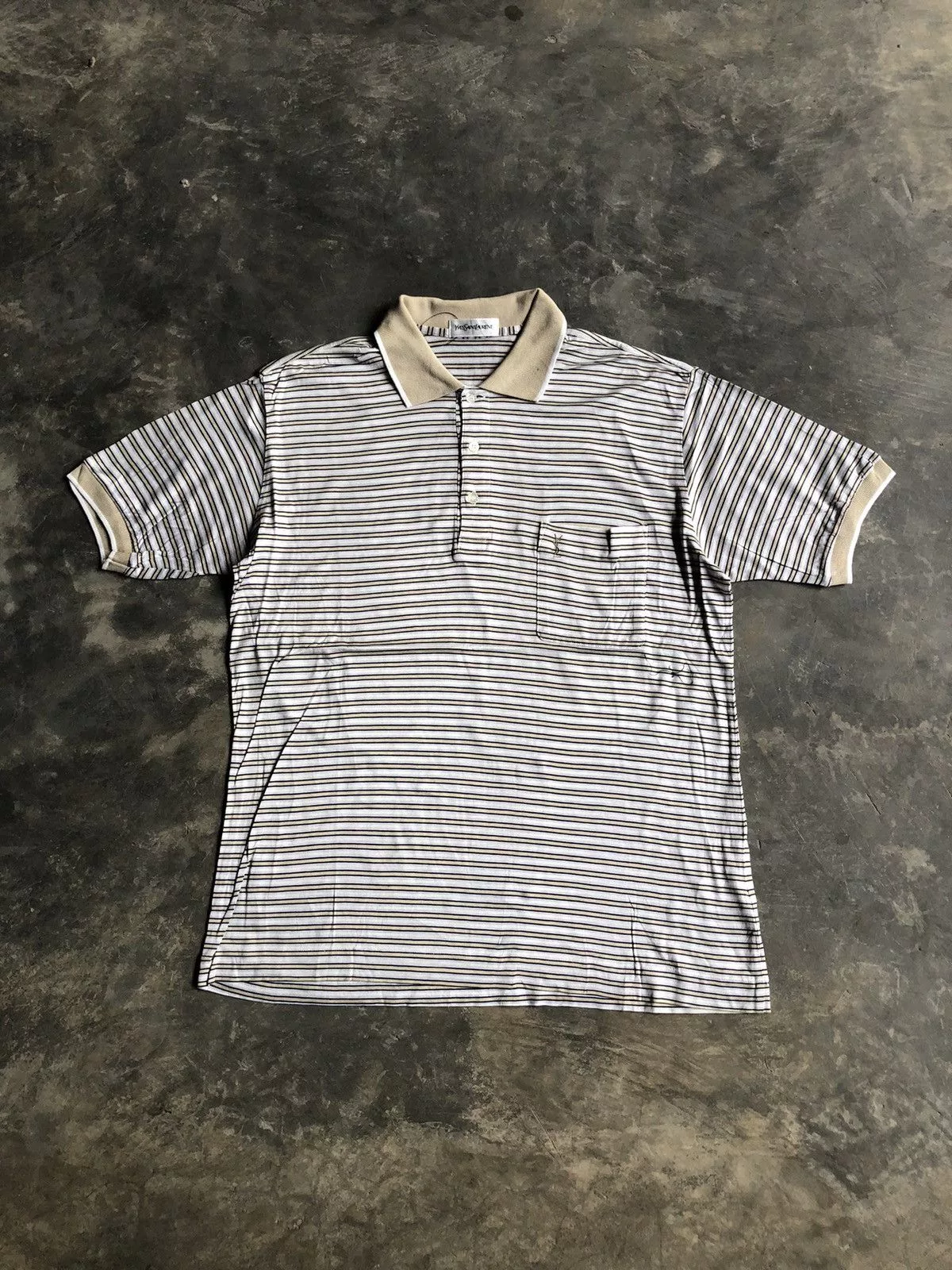 Designer Polos Designer × Yves Saint Laurent Yves Saint Laurent strips pattern poloshirt White Luxury