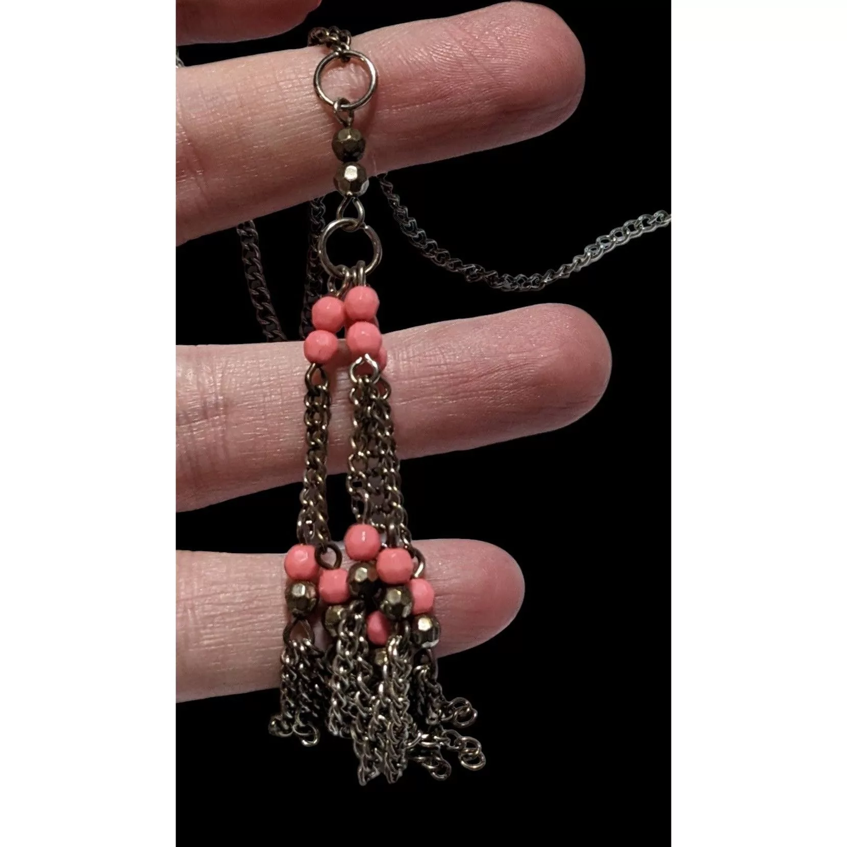 Other Necklaces Other Pink And Silver Beaded Chain Tassel Necklace