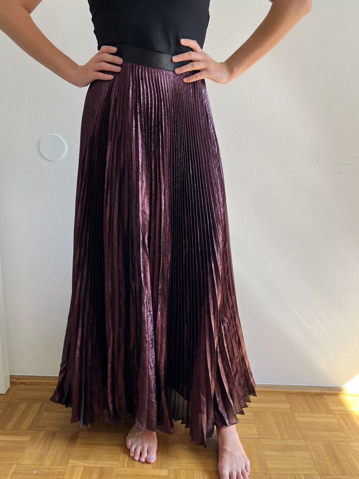 Christopher Kane Maxi Skirts Christopher Kane High-Wasted Pleated Lamé Maxi Skirt Purple
