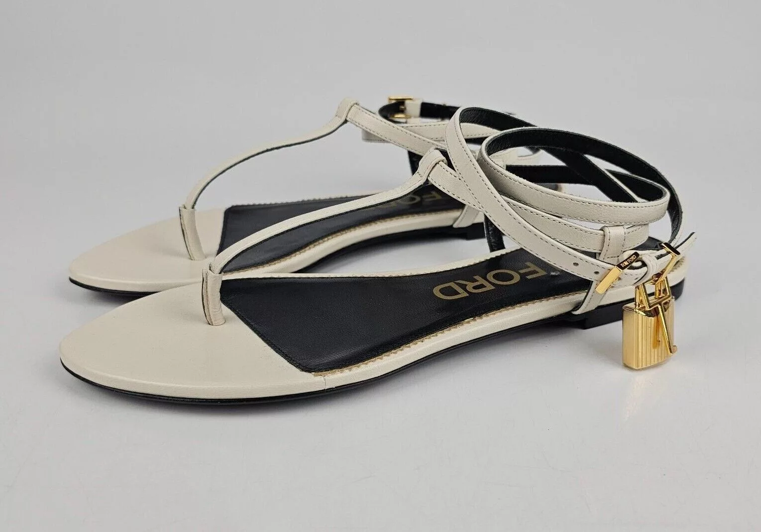 Tom Ford Flats Tom Ford Padlock White Leather Sandals New