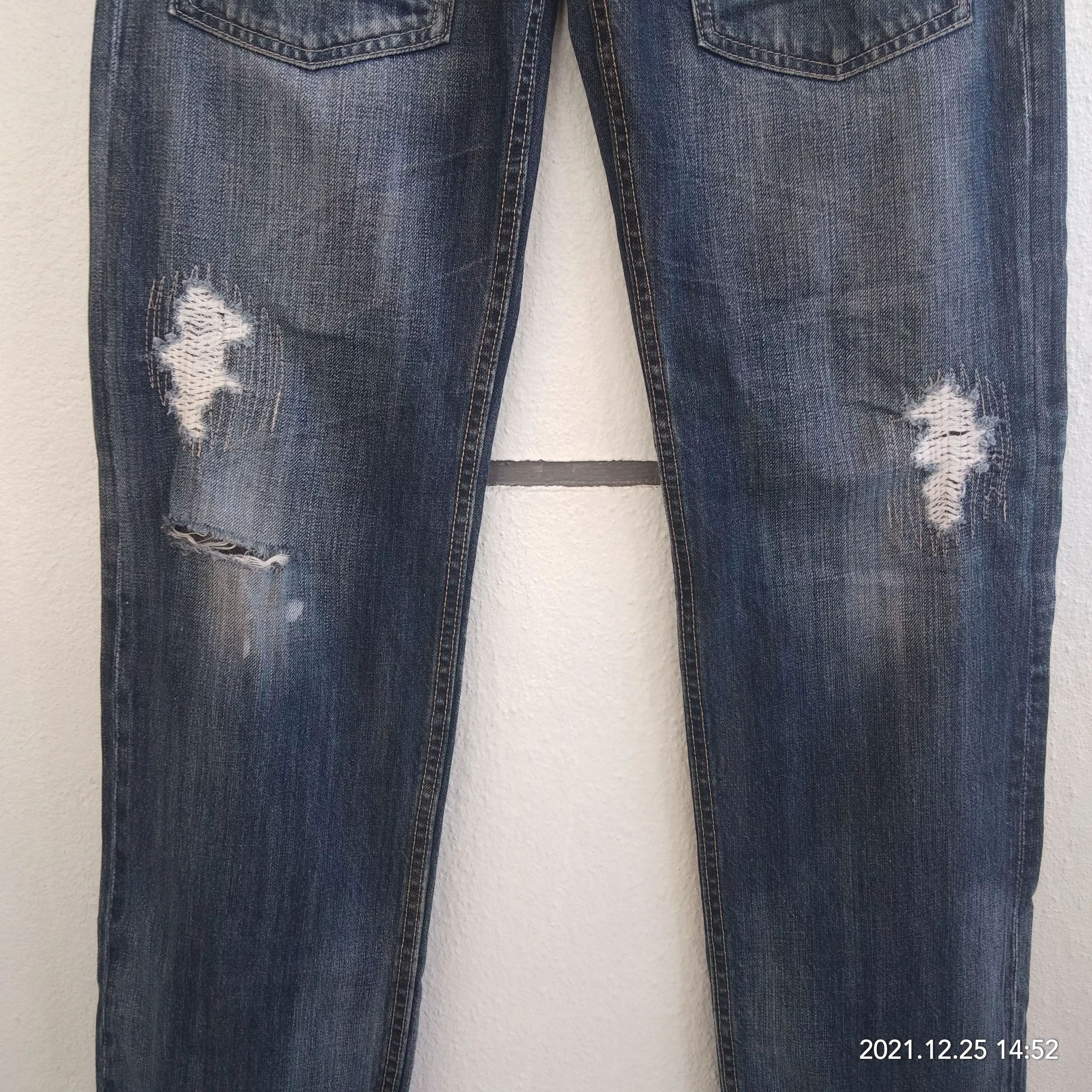 Japanese Brand Denim Bush Pants Distressed Denim Blue
